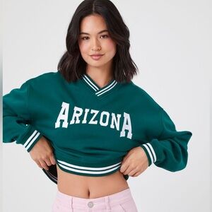 NWT Forever 21 Arizona Varsity-Striped Cropped Pullover Sweatshirt